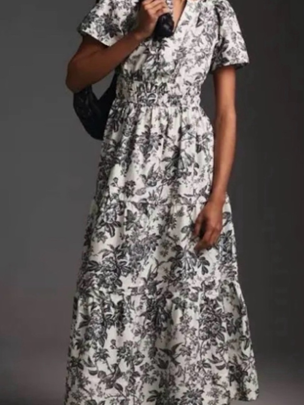 Rare Anthropologie White Maxi / Somerset Dress with Grey Floral